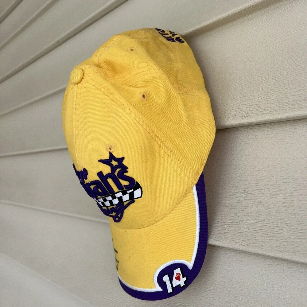 Autographed Nascar Hat Cap Purple Yellow Harrahs Racing Larry Foyt